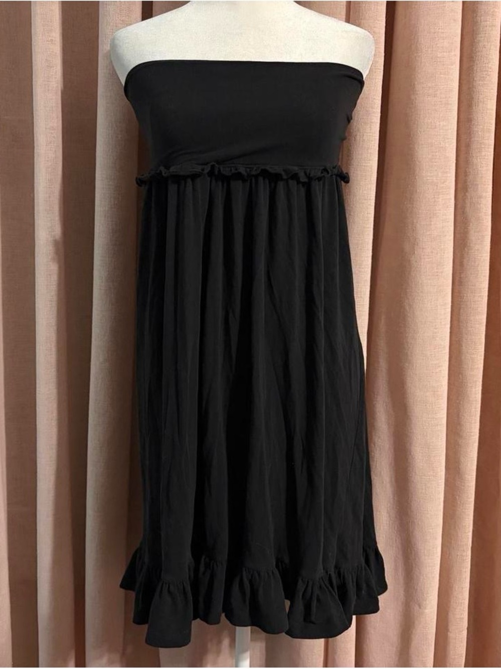 Black Strapless Ruffle Hem Babydoll Dress